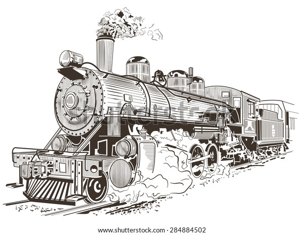 鉄道 ビンテージ風の蒸気機関車のイラスト のベクター画像素材