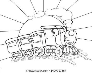 TRAIN Steam Locomotive  Line Art Drawing Transportation