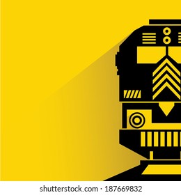 train, steam locomotive on yellow background, shadow and flat style