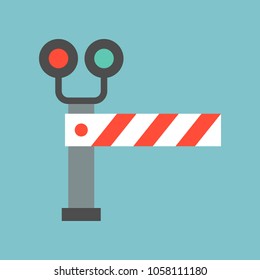 Train stopping road block, transportation icon, flat design