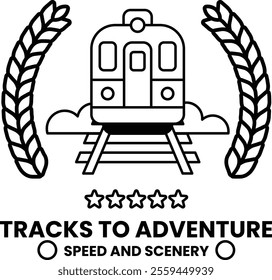 The train is surrounded by a wreath of leaves
