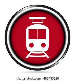 Train symbol icon on red button