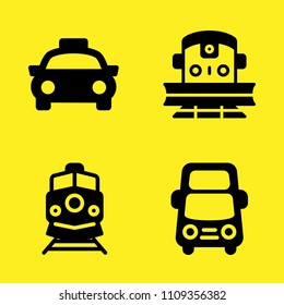 train, taxi front view, train and bus vector icon set. Sample icons set for web and graphic design