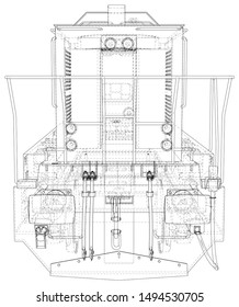 Train. Technical wire-frame. Vector rendering of 3d.