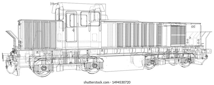 Train. Technical wire-frame. Vector rendering of 3d.