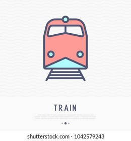 Train thin line icon, front view. Modern vector illustration of public transport.