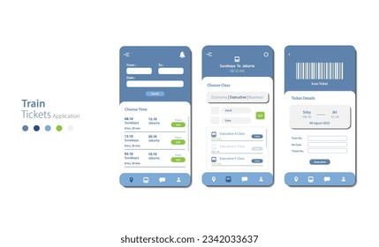Train ticket booking design for mobile app. Graphical user interface for responsive mobile applications
