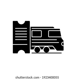 Train ticket glyph icon. Holiday tourism, vacation trip. Tour agency service. Isolated vector outline illustrations.
