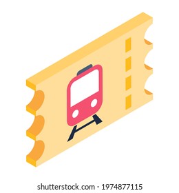 Train ticket icon, editable isometric vector 