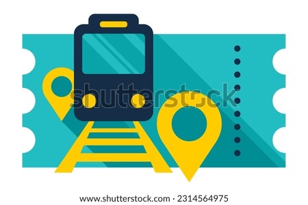 Train ticket icon - passenger transportation service color pictogram with Locomotive silhouette and location pins