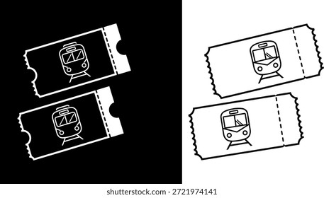 Conjunto de iconos de boletos de tren con silueta, pase de tránsito de pasajeros para viajes y diseño de reservas ferroviarias