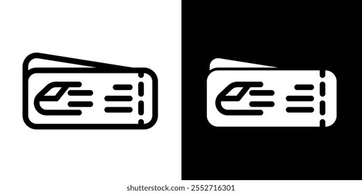 Línea de boleto de tren e ícono de glifo, esquema y signo de Vector de glifo, pictograma lineal y de estilo de glifo aislado en blanco y negro. Símbolo, logotipo, icono, ilustración