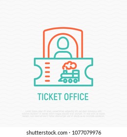 Train ticket office thin line icon. Modern vector illustration.
