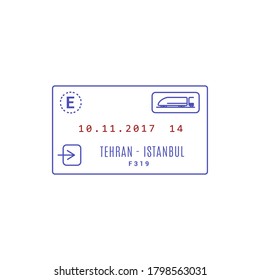 Train Ticket Tehran - Istanbul Vector Isolated Icon. Mockup Of Railway Travel Card, Ink Stamp