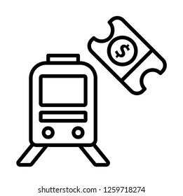 train ticket travel vector icon, modern design, black and white color, isolated.