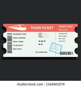 Train Ticket For Traveling By Train. Vector Illustration