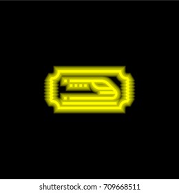 Train ticket yellow glowing neon ui ux icon. Glowing sign logo vector