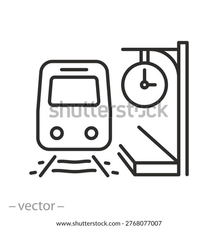 Train time schedule icon, departure time ground transport, schedule  transportation, boat train, thin line symbol on white background - editable stroke vector illustration eps10