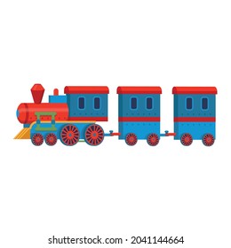 Train toy with carriages on white background. Cartoon illustration, vector.