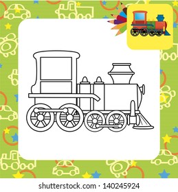 Train toy. Coloring page.