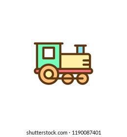 Train toy filled outline icon, line vector sign, linear colorful pictogram isolated on white. Locomotive toy symbol, logo illustration. Pixel perfect vector graphics