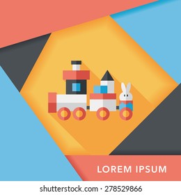 Train toy flat icon with long shadow, eps10