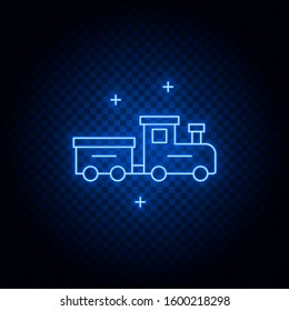 train, toy neon icon. Blue neon vector icon. Transparent background.