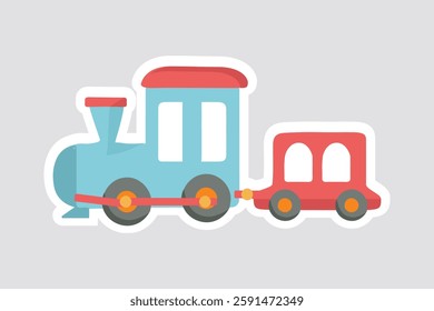 Train Toys Vector Illustration Sticker. Cute vector sticker of a colorful toy train. Perfect for kids' designs, nursery decor, educational materials, and playful creative projects