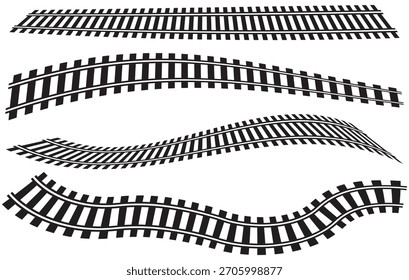 Comboio ferroviário. Ícone do conjunto de mapas de metrô da linha ferroviária. Coleção de ilustrações de trilhas de trem em preto e branco. Elementos de design curvos.