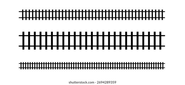 Conjunto de Silhuetas de Trilha de Trem, Linha Ferroviária e Ilustração de Vetor de Caminho de Ferro. Uma Silhueta De Traintrack Ferroviário Contorno Ferroviário, Ferroviário Estrada Silhueta, Linha De Comboio Silhueta