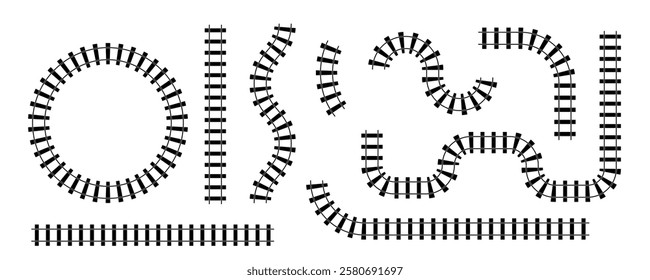 Train Tracks Silhouette. Railway Line and Rails Icon Set Vector and PNG