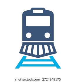 Train transport icon blue flat vector design subway locomotive symbol travel public transit vehicle graphic element sign