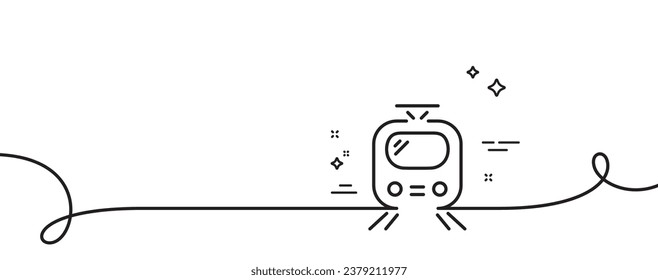 Train transport line icon. Continuous one line with curl. Public transportation sign. Tram symbol. Train single outline ribbon. Loop curve pattern. Vector