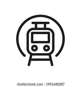 Train transport thin line, outline icon on a white background. Travel related icon. EPS Vector