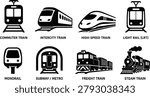 Train Transportation Icon Set, Railway and Public Transit Symbol Collection, 