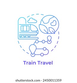 Train travel blue gradient concept icon. Environmental trip. Public transport. Tourism trend. Train route. Round shape line illustration. Abstract idea. Graphic design. Easy to use in blog post