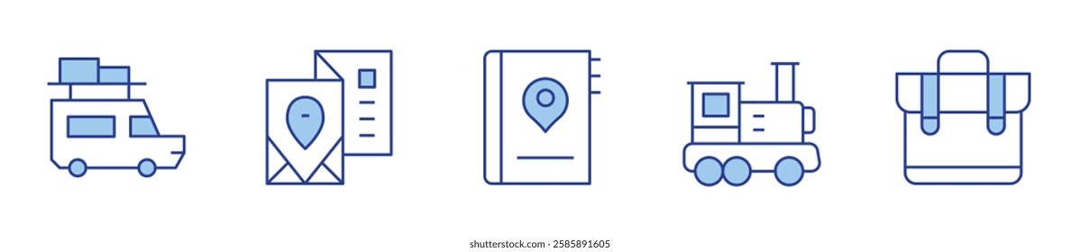 train, travel guide, suitcase, travel. Travel Icon vector illustration. Line Duotone style. Editable stroke.