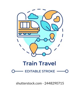 Train travel multi color concept icon. Environmental trip. Public transport. Tourism trend. Train route. Round shape line illustration. Abstract idea. Graphic design. Easy to use in blog post