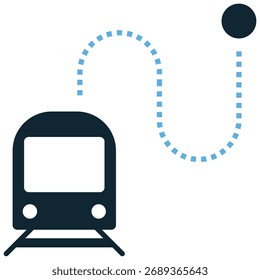 Train traveling icon vector. Ideal for rail transport, passenger journey, and long-distance route themes. This graphic symbolizes a moving locomotive on a railway.