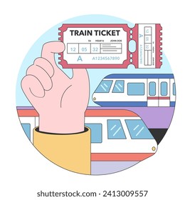 Train trip. Characters traveling by train. Passengers with luggage getting on train. Railway travel and tourism. Flat vector illustration