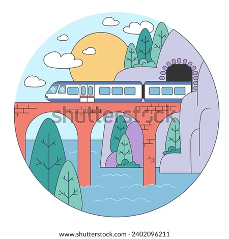 Train trip. Characters traveling by train. Passengers with luggage getting on train. Railway travel and tourism. Flat vector illustration