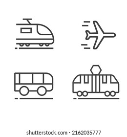 Tren, vagón, avión y autobús, icono, vector, ilustración.