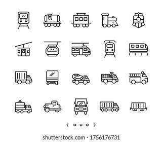 Train and truck transportation line icon set vector