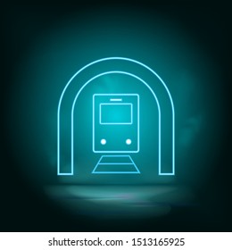 Train, tunnel blue neon vector icon. Simple element illustration from map and navigation concept. Train, tunnel blue neon vector icon. Real estate concept vector illustration.