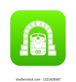 Train in tunnel icon green vector isolated on white background