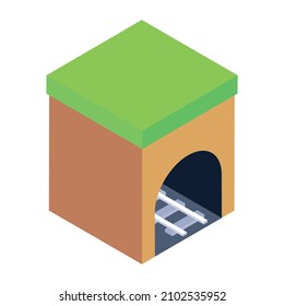 Train tunnel isometric editable icon, trendy vector 

