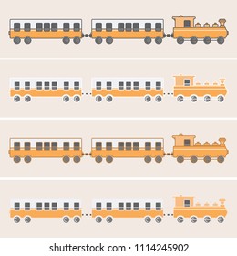 Train with two wagons in orange tones and with various outlines