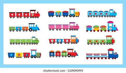 train vector. cute train cartoon illustration set. cute choo choo train vector cartoon.