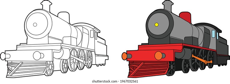 Train vector drawing transportation learning education cartoon drawing, line art and colored.