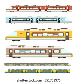 Train. Vector Flat Design Modern Trains Icons Set Isolated on White Background.